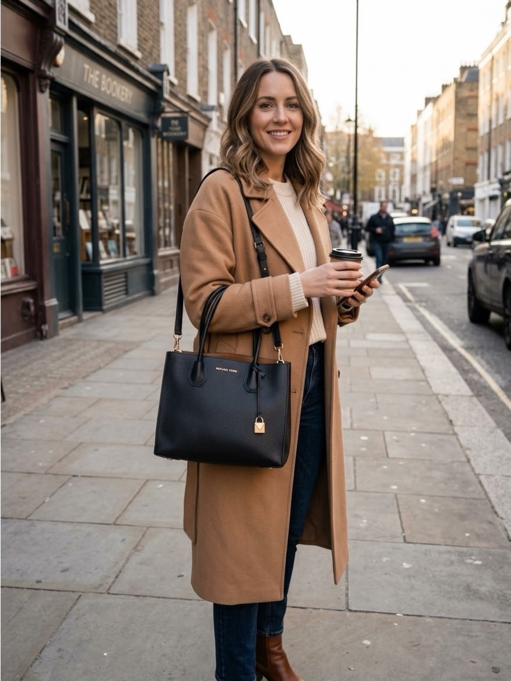 Michael Kors Black Leather Mercer Tote Bag with Gold Padlock